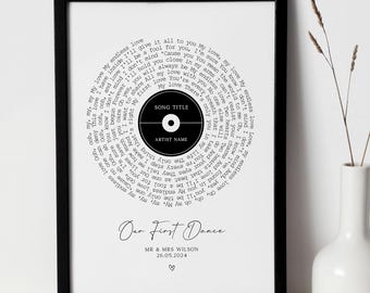 Personalised Song Lyric Print: Anniversary, Wedding, First Dance