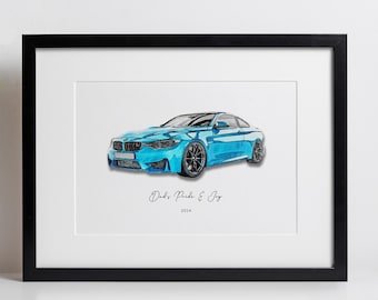 Personalised Watercolour Car Portrait: Custom Vehicle Print, Framed Print, Gift For Him