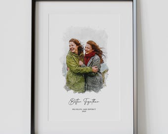 Personalised Best Friend Gift, Watercolour From Photo, Custom Friendship Portrait Print, Birthday or Christmas Gift for Her