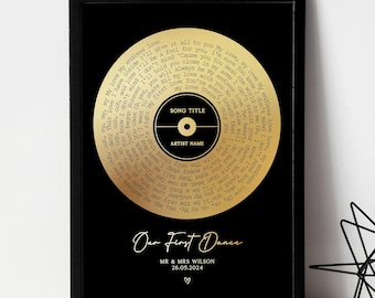 Personalised Gold Foil Song Lyrics Print: Our First Dance, Anniversary
