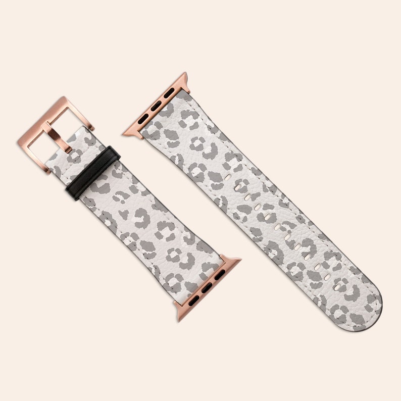 Gray Leopard Print Apple Watch Band, Vegan Leather Watch Strap, Faux Leather, Apple Watch Series 3, 4, 5, 6, SE, 38mm 40mm 42mm 44mm 