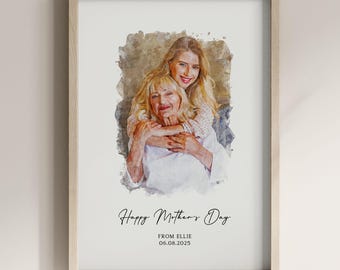 Personalised Mother's Day Portrait: Custom Watercolour From Photo Print
