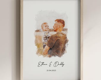 Personalised Dad Portrait: Custom Watercolour From Photo Print