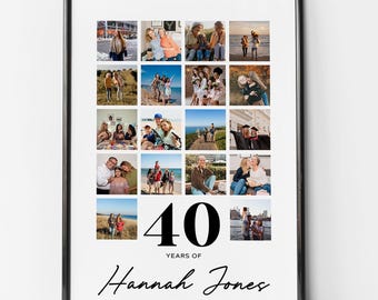 Personalised 40th Birthday Photo Collage, Custom Wall Art