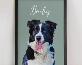 Pet Portrait From Photo, Watercolour Dog or Cat Art Print, Photo Illustration Keepsake Print, Dog or Cat Memorial Framed Print