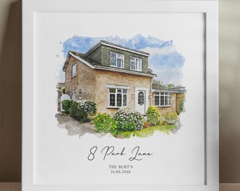 Personalised Watercolor House Portrait: New Home Gift, Housewarming Present