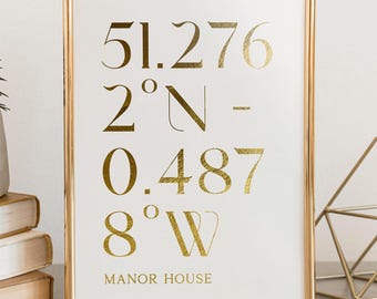 Personalised Gold Coordinates Print: Custom Location, Wedding, New Home, A4 & A3