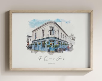Pub Watercolour From Photo, Custom Venue Portrait, Pub Painting Gift for Him, Bar Drawing
