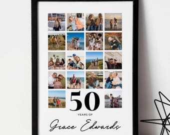 Personalised 50th Birthday Photo Collage: Custom Wall Art