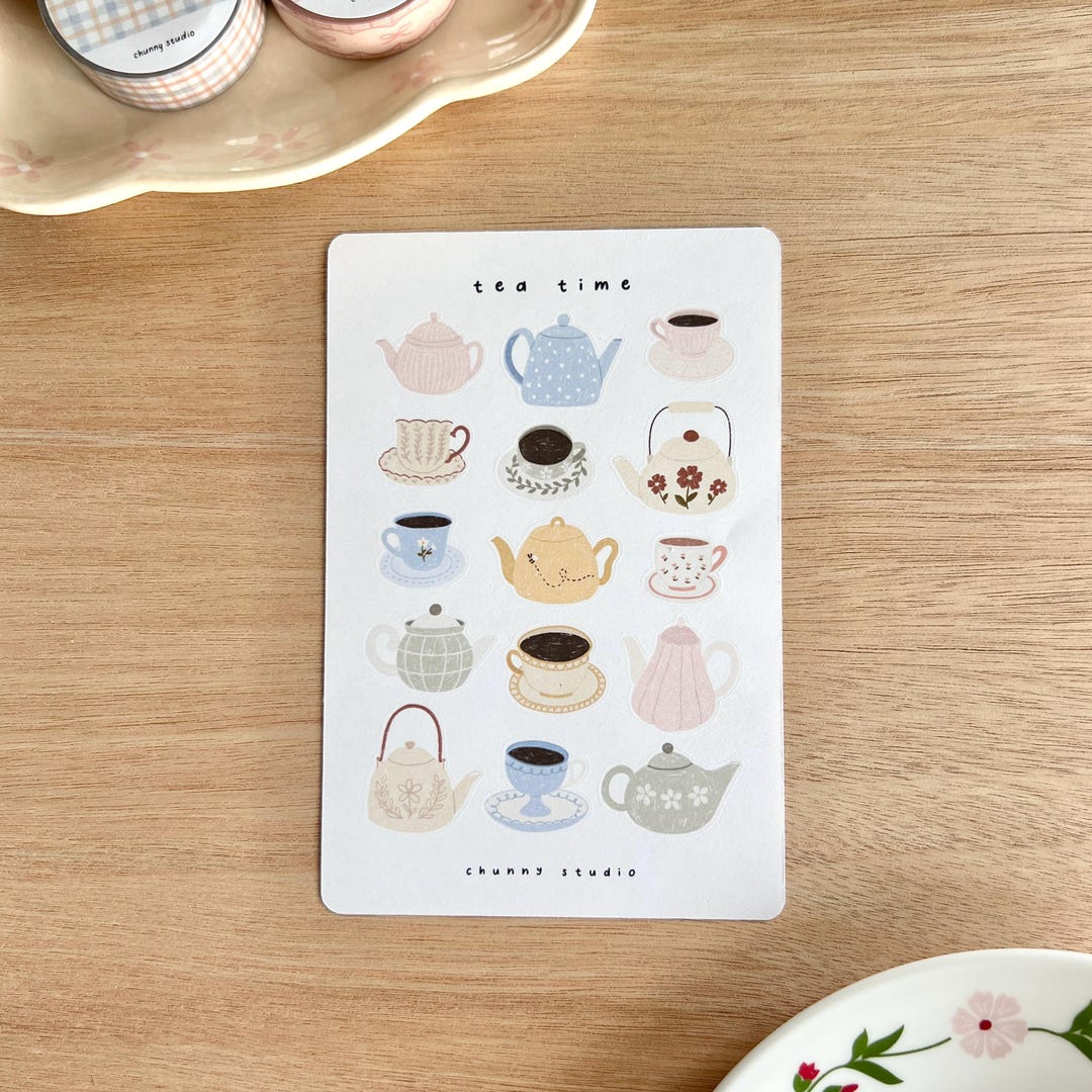 Tea Time Sticker Sheet | Bullet Journal, Scrapbook, Pen Pal Letters ...