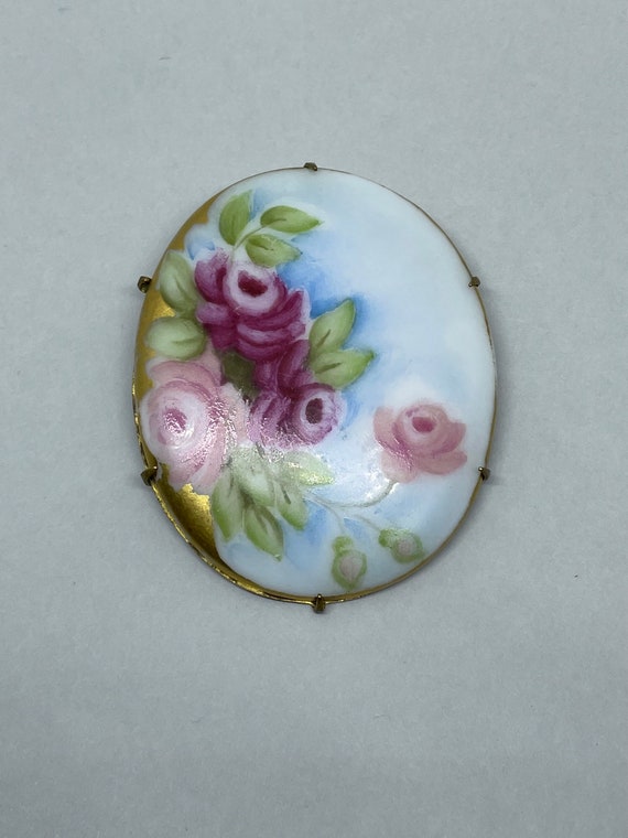 Victorian Handpainted Roses Brooch - image 3