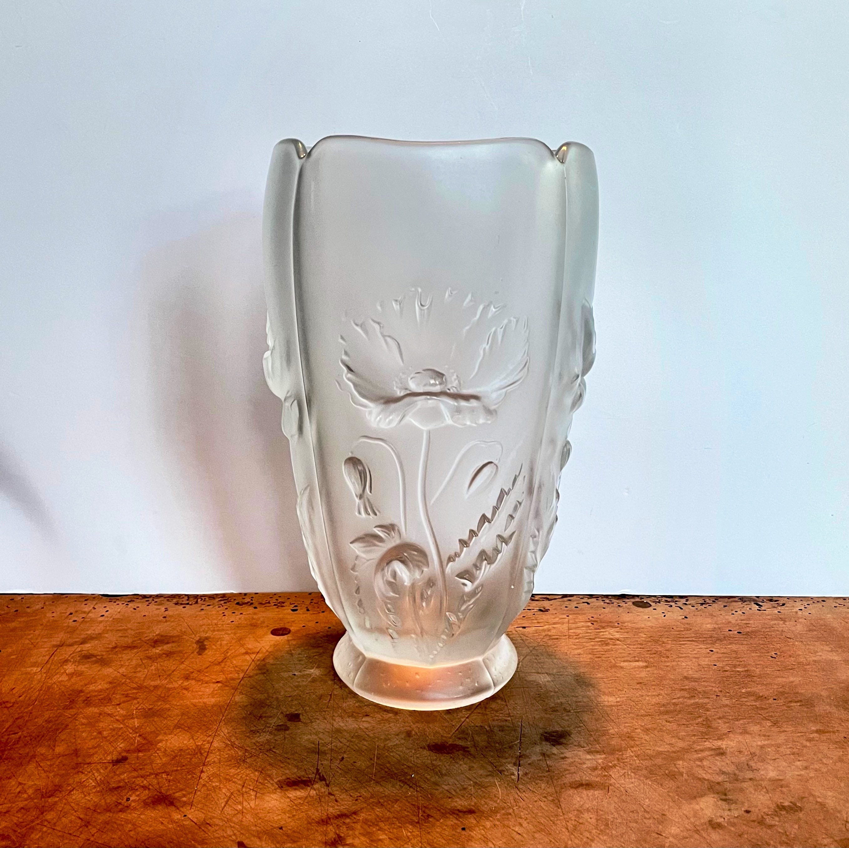 チェコのアールデコ調 Josef Inwald Glassworks チェコのアールデコ調 Josef Inwald Glassworks 透明ガラス 花瓶 彫刻模様