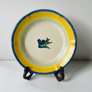Vietri Solimene Campagna Uccello Italy Blue Green Bird Yellow Blue Band  Plate