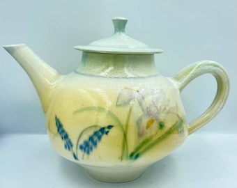 Artisan Pottery Pastel Flowers 32 ounce Teapot Signed