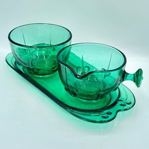 Dark Green Glass Sugar Container With Lid And Creamer Tea Set Glass Dish Set