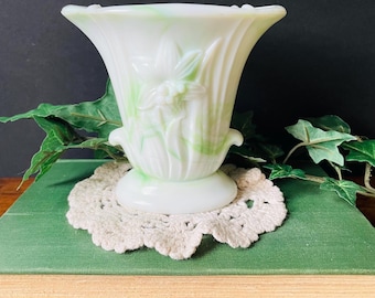 Vintage Akro Agate Slag Glass Vase: Lily Design, USA Made