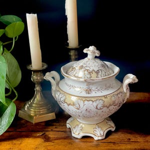 Antique Porcelain Covered Rococo Sugar Bowl Sucrier