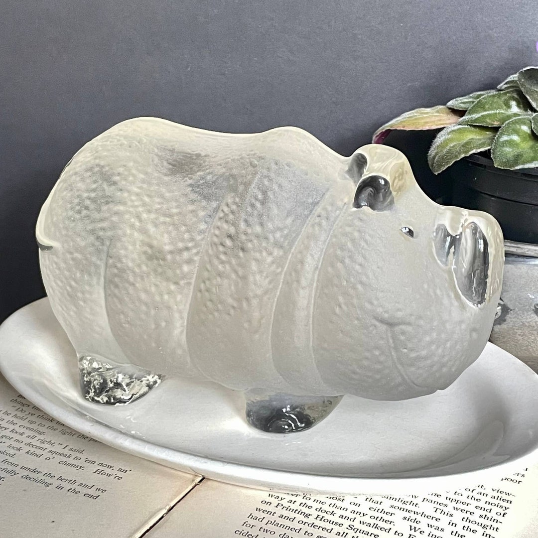 Clear Frosted Glass Viking Rhinoceros Bookend Etsy