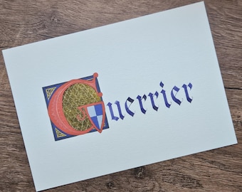 Your D&D character class in gothic calligraphy with medieval illumination