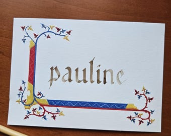 Custom Medieval Calligraphy name art: Illuminated Manuscript gift