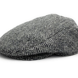 Authentic Men's Harris Tweed Flat Cap Grey Herringbone Made In Scotland S-XXL