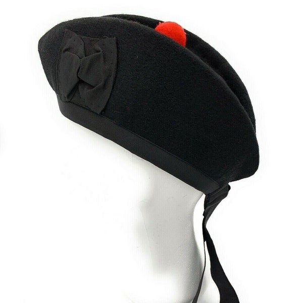 Uni Noir Pure Wool Glengarry Pipe Band Hat 50 - 64 Unisexe