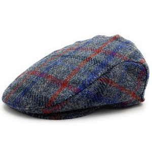 Men's Harris Tweed Flat Cap Slate Grey Check Golf Made In Scotland S-XXL