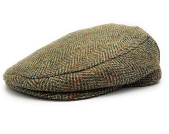 Harris Tweed Flat Cap One-Size Green Herringbone