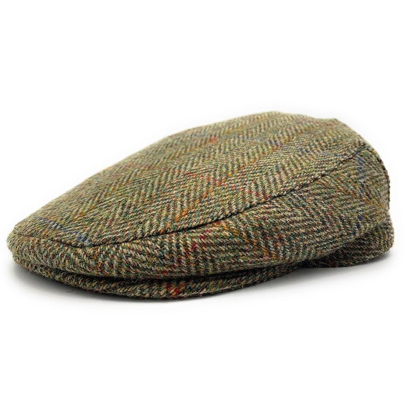 Harris Tweed Flat Cap One-Size Green Herringbone