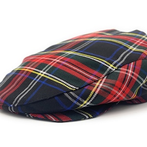 Stewart Black Tartan Flat Cap Comfort Fit Fodera trapuntata Made in Scotland