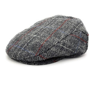 Authentische Herren Harris Tweed Schiebermütze Grau Karo Made In Scotland