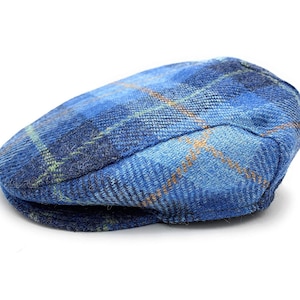 Authentic Harris Tweed Flat Cap Hat Blue Check Made in Scotland