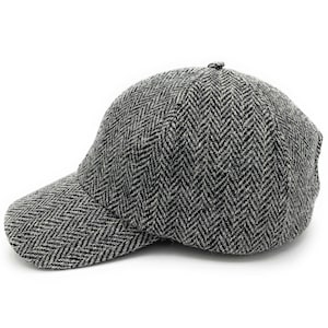 Harris Tweed Grey Herringbone Traditional Golf Baseball Adjustable Cap Hat Unisex One Size Made in Scotland