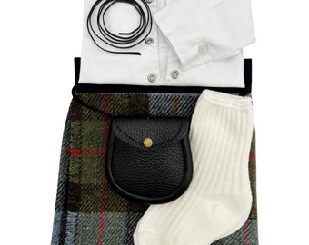 Macleod Tartan Harris Tweed Wool Baby Adjustable Kilt Outfit, Hose, Sporran 0-3 Years