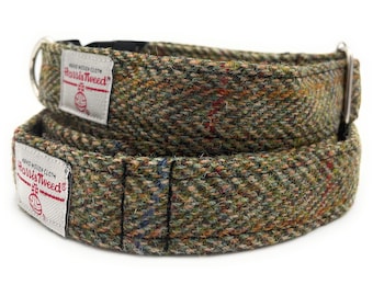 Harris Tweed Handmade Dog Collar And Lead Set Green Herringbone