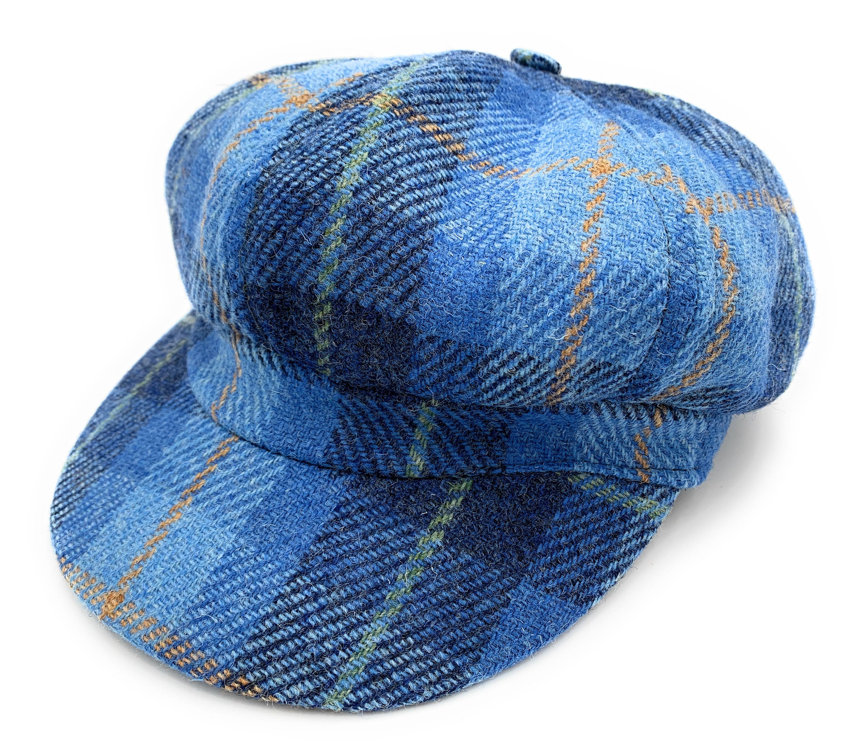 Women's Harris Tweed Baker Boy Cap Blue Check Made in Etsy