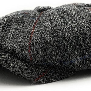 Men&#39;s Harris Tweed Newsboy Cap Grey Check Comfort Fit Quilted Lining Made in Scotland S-XXL