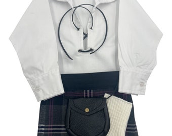 Ensemble week-end gris avec kilt ajustable pour bébé en tartan 0 - 36 mois