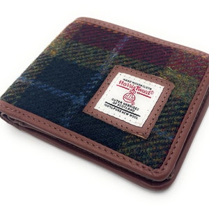 Harris Tweed Rust Check Real Leather Trifold Wallet Wallet Hombre