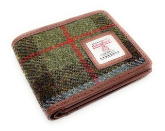 Men s Harris Tweed Macleod Real Leather Trifold Wallet Purse