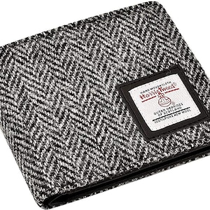 RFID BLOCKING Herren Harris Tweed Grau Fischgrät Bifold Portemonnaie Portemonnaie Geldbörse