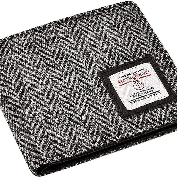 RFID BLOCKING Men's Harris Tweed Grey Herringbone Bifold Wallet Purse