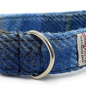 Harris Tweed Blue Check Handmade Dog Collar