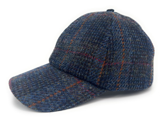 Harris Tweed Navy Houndstooth Check Cap Hat Unisex One Size