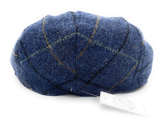 Harris Tweed Flat Cap Golf Hat Blue Overcheck Made in Scotland - Etsy