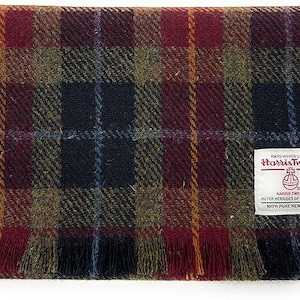 Harris Tweed Fringed Scarf Rust Check Made In Scotland