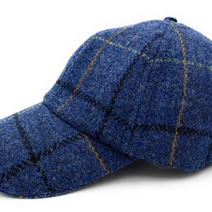 Harris Tweed Blue Overcheck Traditionele Golf Baseball Verstelbare Cap Hoed Unisex One Size Gemaakt in Schotland