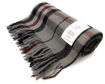 Thomson Grey 100% New Wool Tartan Knee Blanket Quality Rug 172cm x 78cm