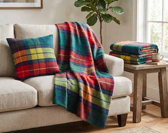 Buchanan Modern Wool Tartan Square Cushion Cover Made In Scotland 40cm x 40cm