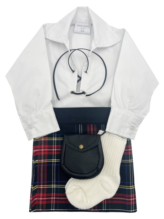 Stewart Black Tartan Baby Adjustable Kilt Outfit, Hose, Sporran